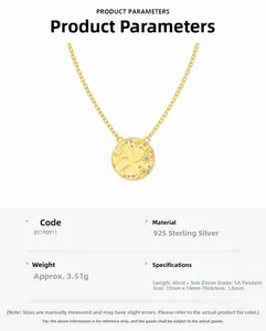Detail of 925 sterling silver star pendant necklace with 5A zircon stones and dimensions