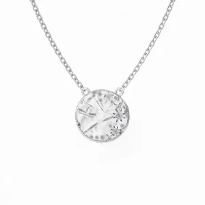 925 Sterling Silver Star Round Disc Pendant Necklace Minimalist Rhinestone Geometric Clavicle Chain Jewelry For Women