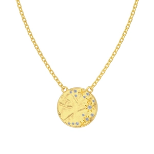 Minimalist gold S925 sterling silver coin necklace with star pattern and white crystals