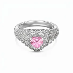 Bague Luxueuse en Forme de Cœur en Argent Sterling 925 pour Femmes Zirconia 5A Sertissage Pavé Élégante Bague de Fiançailles Mariage Bijoux