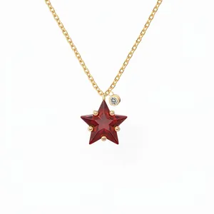 925 Sterlingsilber Stern Halskette Für Damen Rot Zirkonia Eingelegt Schlüsselbeinkette Minimalistisch Gold Silber Galvanisiert Eleganter Schmuck Weihnachtsgeschenk