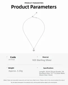 Details van de 925 zilveren hartketting met 8mm 5A zirkonia steen en specificaties