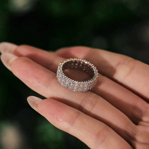 Three-row full eternity zircon ring in 925 sterling silver worn on a finger