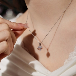 Detailopname van S925 zilveren hartketting met zirkoon op de hals van een model