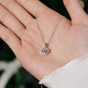 Macro-opname van S925 zilveren hartketting met een fonkelende zirkonia hanger voor dames