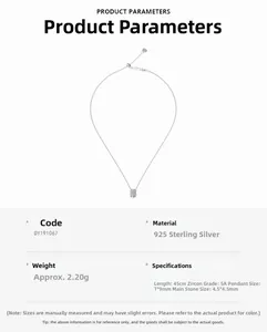 Detailed specs of S925 silver bow necklace with 5A zircon and 45cm chain dimensions