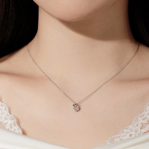 Elegant S925 sterling silver reindeer horn necklace with sparkling cubic zirconia on model