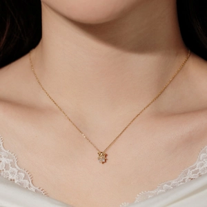 S925 sterling silver gold necklace with bow gift box pendant and zircon stone