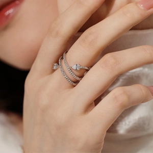 Elegant S925 sterling silver multi-layer spiral ring with drop-shaped zircon accents