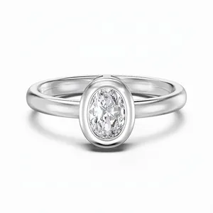 Simple 925 Sterling Silver Oval Zirconia Ring For Women Gold Platinum Plated Bezel Setting Frosted Texture Wedding Jewelry