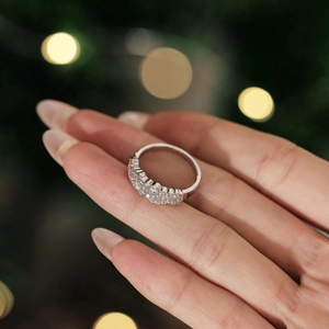 S925 sterling silver ring with double row pavé zircon stones in a festive gift setting