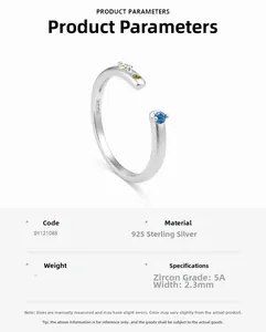 Detailed close-up of S925 sterling silver ring with 5A blue zircon and 2.3mm width
