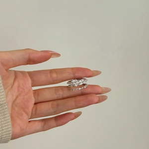 Detail of S925 sterling silver multi-layer spring ring with marquise cut cubic zirconia