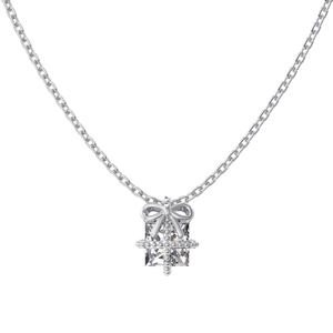 Exquisite S925 sterling silver deer antler necklace with gift box shaped square stone pendant