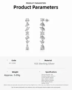 Detail of s925 silver earrings with 5A pear shaped zircon and tassel design