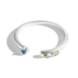Adjustable S925 sterling silver ring with matte finish and colorful zircon stones