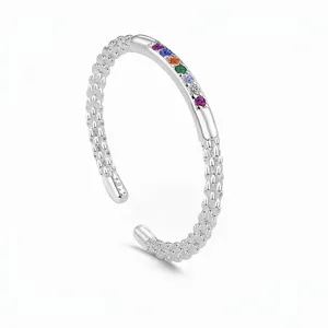 Rainbow Zirconia 925 Sterling Silver Open Ring For Women Minimalist Inlaid Colorful Adjustable Dopamine Jewelry Fashion Ring