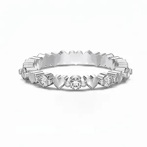 S925 Sterling Silver Heart Eternity Ring For Women Cubic Zirconia Pave Band Ring Dainty Wedding Engagement Jewelry Gift