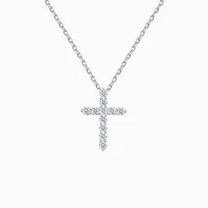 925 Sterling Silver Cross Necklace For Women Sparkling Zirconia Inlaid Pendent Necklaces French Light Luxury Clavicle Chain