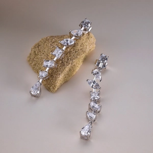 Luxurious S925 sterling silver drop earrings with irregular zircon stones for weddings