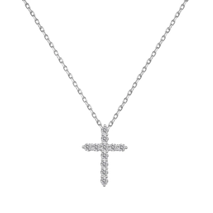 French S925 sterling silver cross pendant necklace with sparkling zircon stones