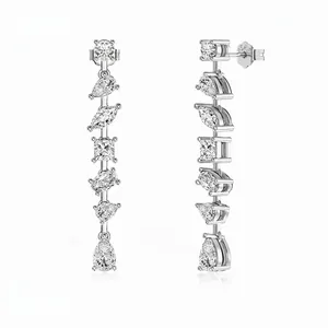 S925 Sterling Silver Irregular Zirconia Tassel Dangle Earrings For Women Luxury Elegant Wedding Jewelry Gift Earrings