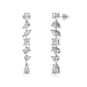 S925 sterling silver drop earrings featuring multi-shape zircon tassels on white background