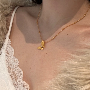 Brushed S925 silver gold butterfly necklace with zircon on satellite chain for women