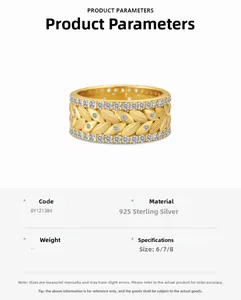 Detail of 925 sterling silver wheat ear ring with gold plating and size specifications