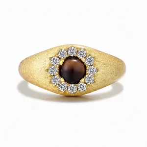 Vintage 925 Sterling Silver Ring For Women Tiger Eye Rhinestone Inlaid Frosted Electroplated Gold Brushed Fashion Jewelry Finger Ring