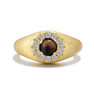Vintage S925 sterling silver tiger eye ring with matte gold finish and halo stones