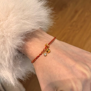 Exquisite S925 sterling silver red braided rope bracelet with gold gourd pendant and zircon