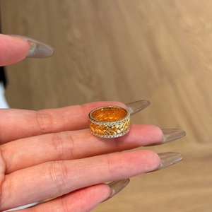 Elegance wheat pattern gold-plated S925 silver ring with sparkling white zircons