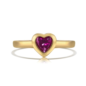 Elegant gold S925 silver ring with heart-shaped magenta zircon and brushed finish style