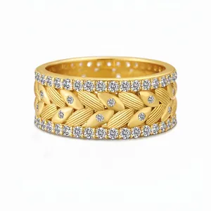 French Vintage S925 Sterling Silver Wheat Ear Ring Gold Plated Zirconia Micro Pave Wide Finger Ring For Women Luxury Jewelry