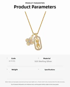 Spécifications du collier en argent S925 avec pendentif trèfle et fini doré