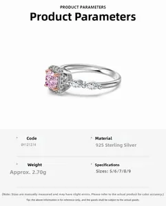 Detailed specs of S925 sterling silver ring with square pink stone and marquise accents