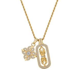 Ensemble colliers en argent S925 doré 22K avec pendentifs vajra sertis de zircons et chaînes