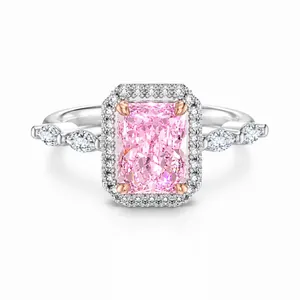 Anello in Zirconia Taglio Radiant in Argento Sterling 925 Fascia da Matrimonio Business con Pietra Quadrata Halo per Donna Regalo Gioielli