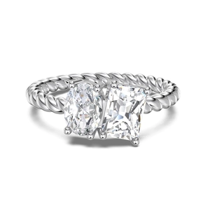 Elegant S925 sterling silver Toi et Moi ring with oval and emerald cut stones on twisted band