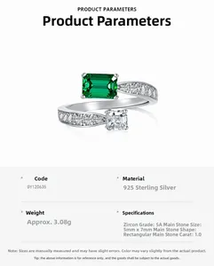 Detail view of S925 sterling silver ring with emerald green zircon and spiral design