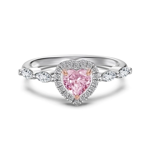 Exquisite S925 sterling silver heart pink zircon ring with floral ice cut and halo design