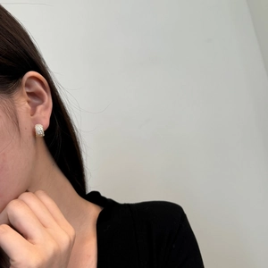 Elegant S925 sterling silver wide hoop earrings with three rows of sparkling zircon pavé
