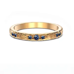 Anello in Argento Sterling 925 Stile Francese per Donna Design Vintage Strutturato con Zirconia Blu Intarsiata Gioielli per Matrimonio Regalo