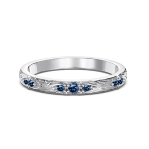 Anello classico in argento S925 con zirconi blu e trama di foglie intagliata