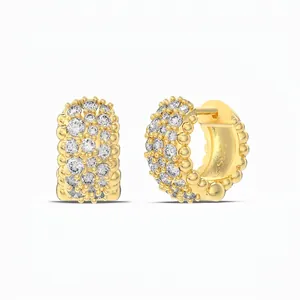 Luxury 925 Sterling Silver Huggie Hoop Earrings For Women Pave Zirconia Round Geometric Fashion Jewelry Gift