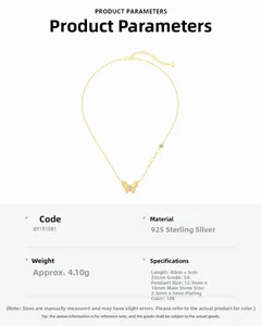 Macro-detail van S925 zilveren vlinderketting met 5A zirkoon en 14K gouden plating