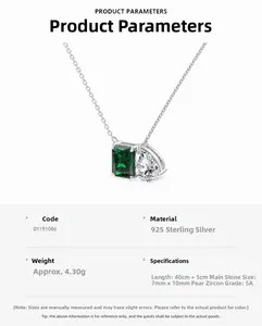 Détails du collier en argent S925 avec pierre émeraude et zircon en goutte