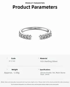 Detail view of S925 sterling silver ring with 2mm 5A zircon and half-circle pavé setting