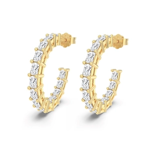 Elegant S925 sterling silver gold hoop earrings with baguette-cut pavé cubic zirconia
